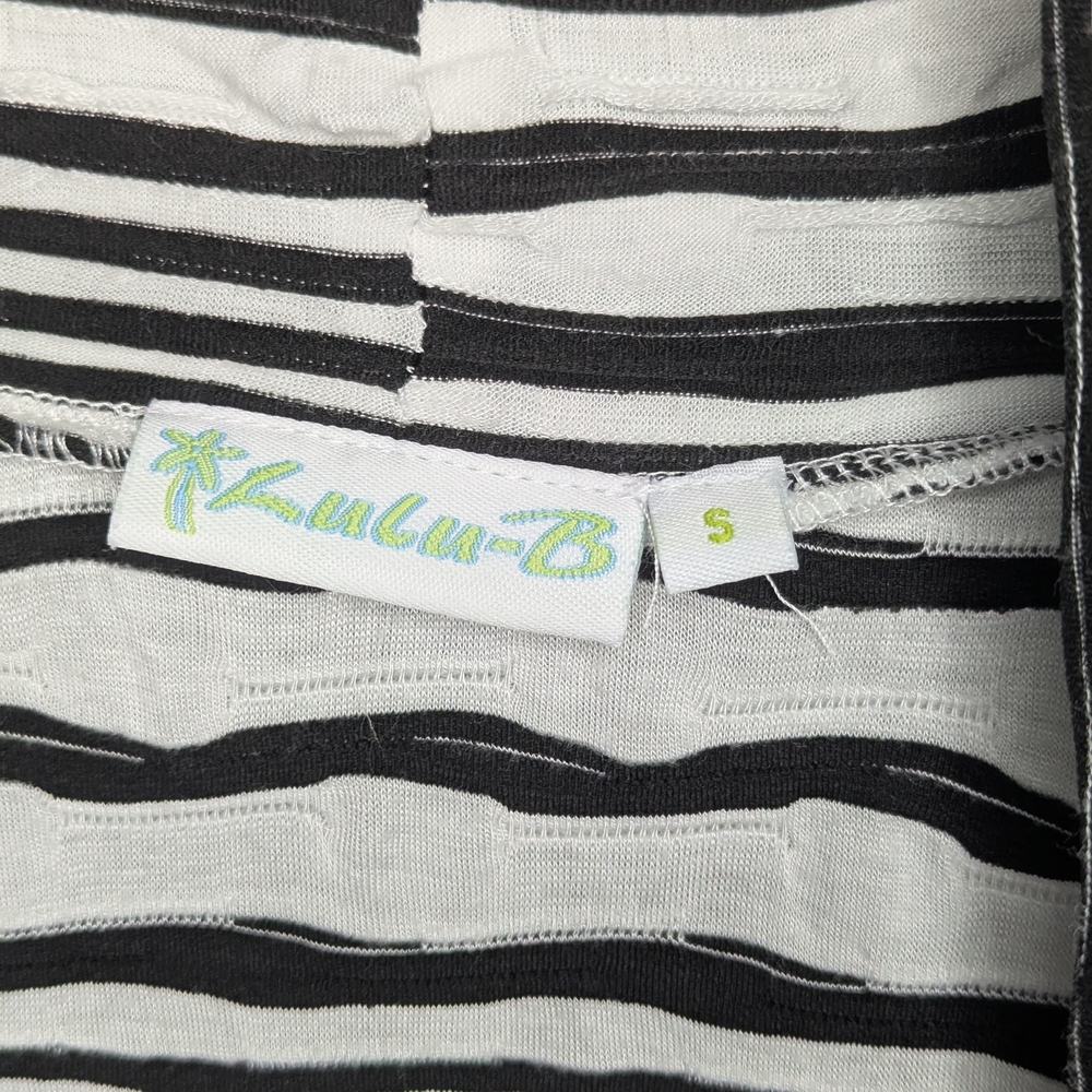 Lulu-B Cardigan Small Black White Open Front Kimono Lightweight Abstract Stripe - Picture 7 of 9